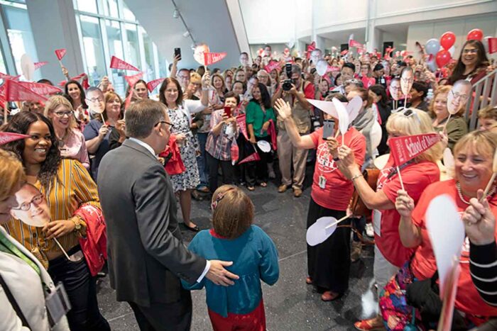 The School of Medicine gave Chancellor Martin and Olive a rock-star welcome