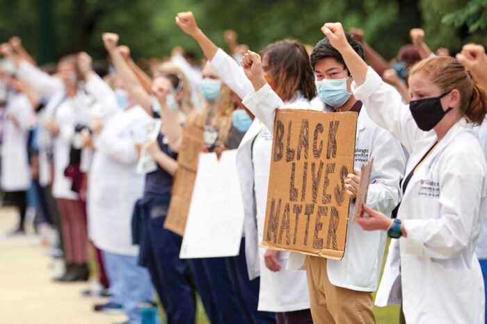 In the wake of George Floyd’s death in police custody, students organized a White Coats for Black Lives demonstration this summer on campus. Thousands of faculty, students and staff raised their voices, insisting racism is a pandemic, too.