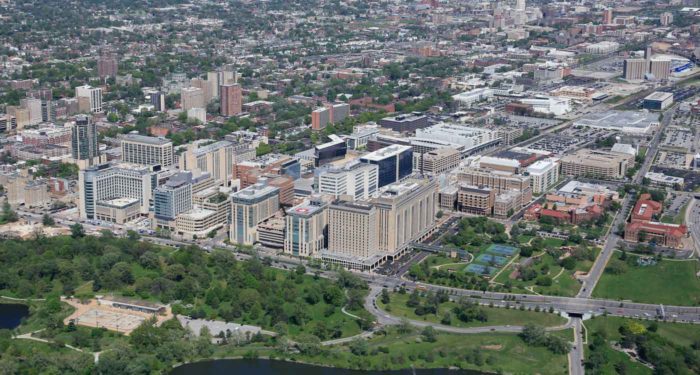 Aerial photo of Washington University Medical Center, April 2017